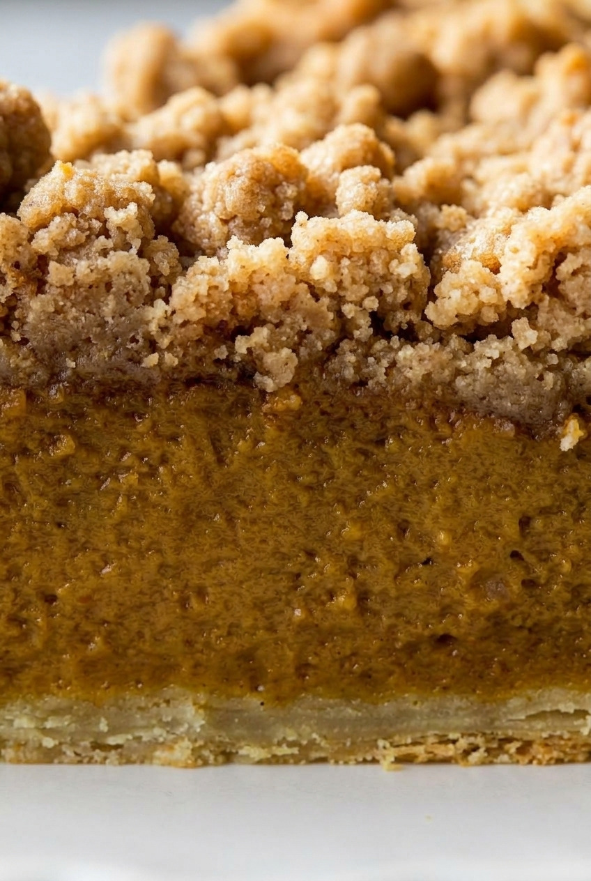 pumpkin crumb pie close up