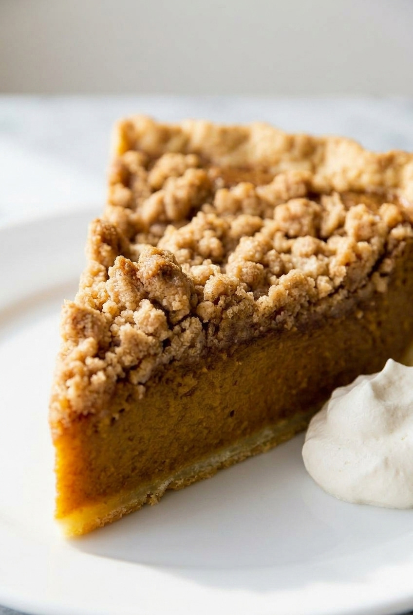 pumpkin crumb pie side view