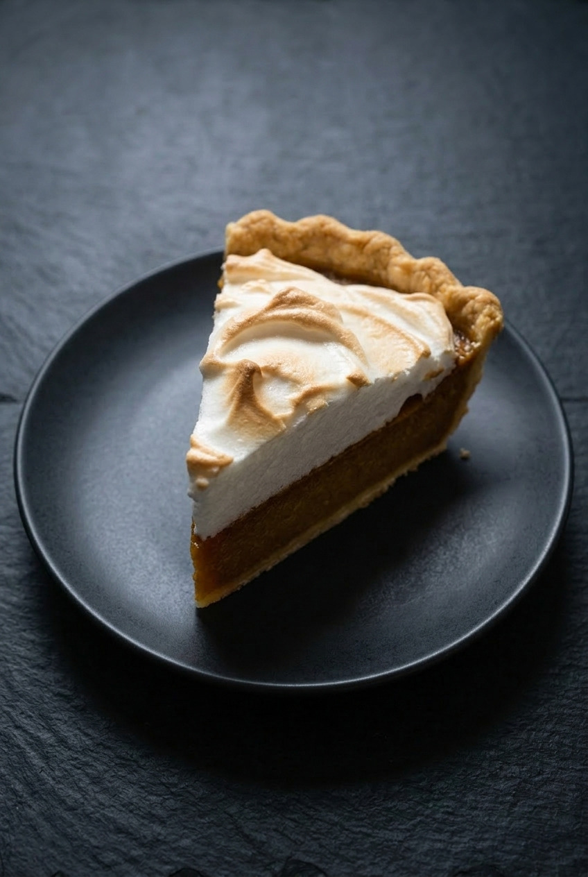 pumpkin meringue pie side view