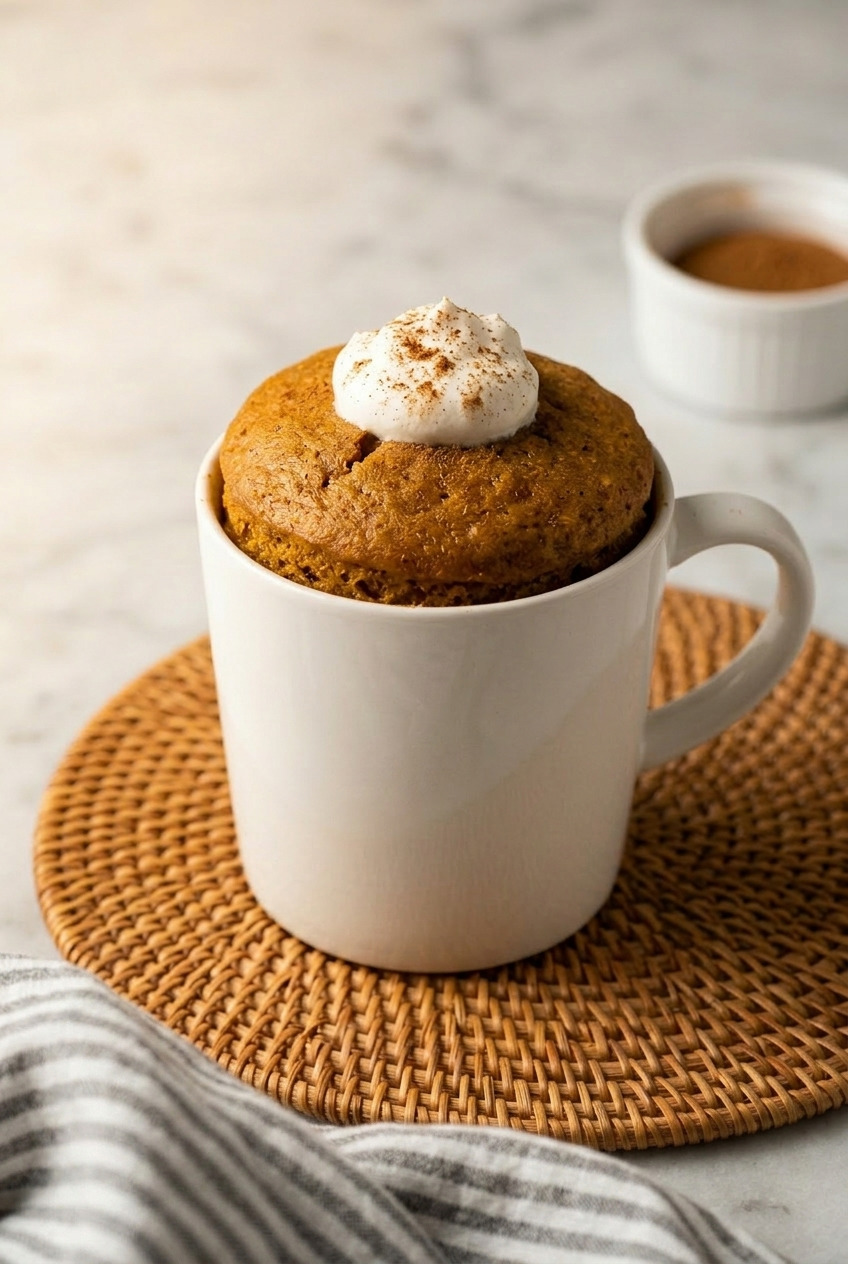 pumpkin mug cake dinner scene