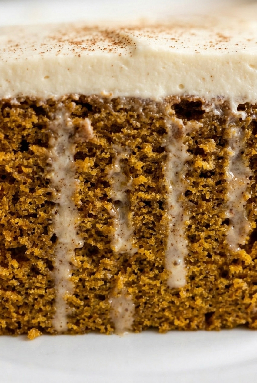 pumpkin poke cake close up