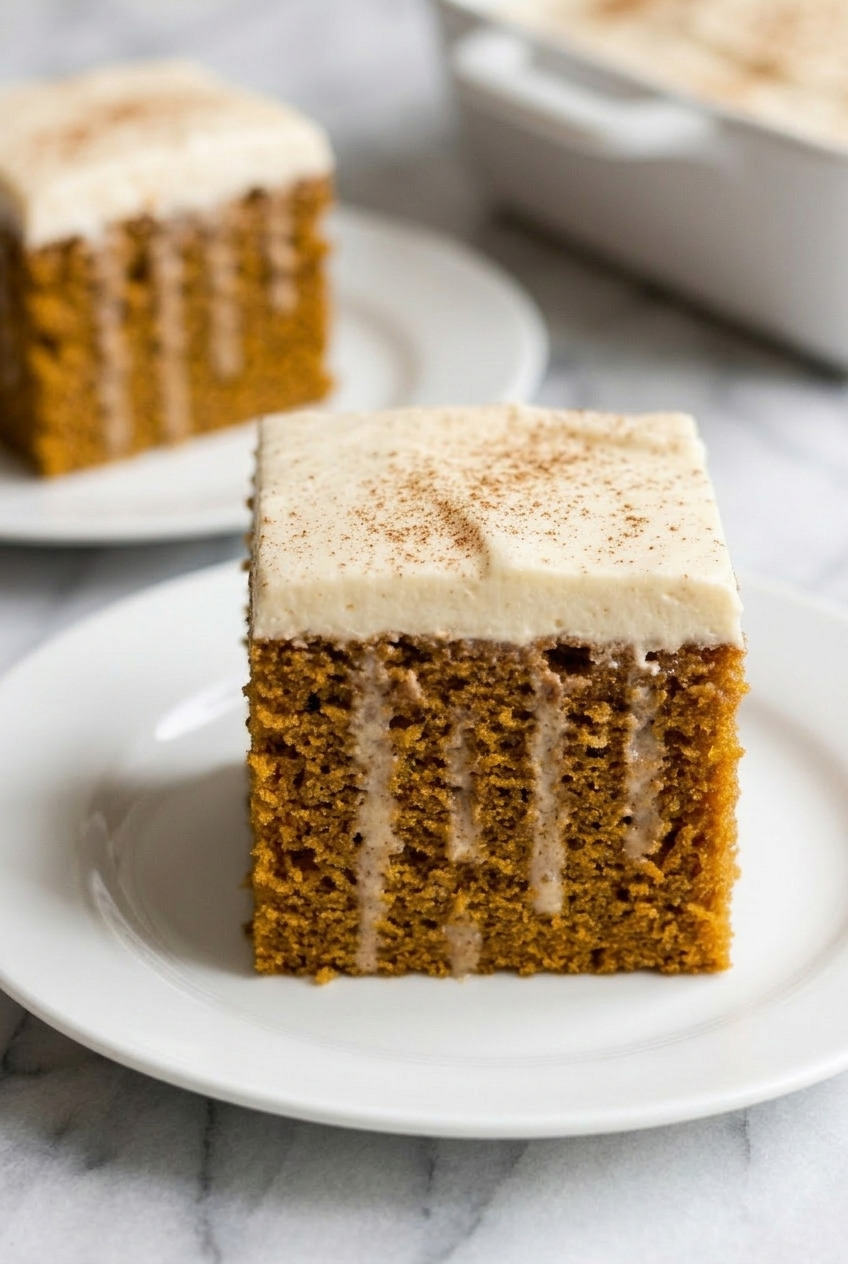 pumpkin poke cake dinner scene