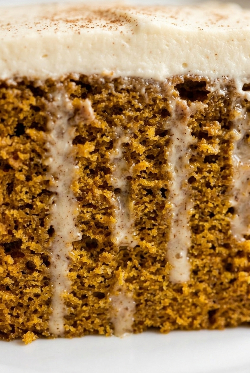 pumpkin poke cake side view