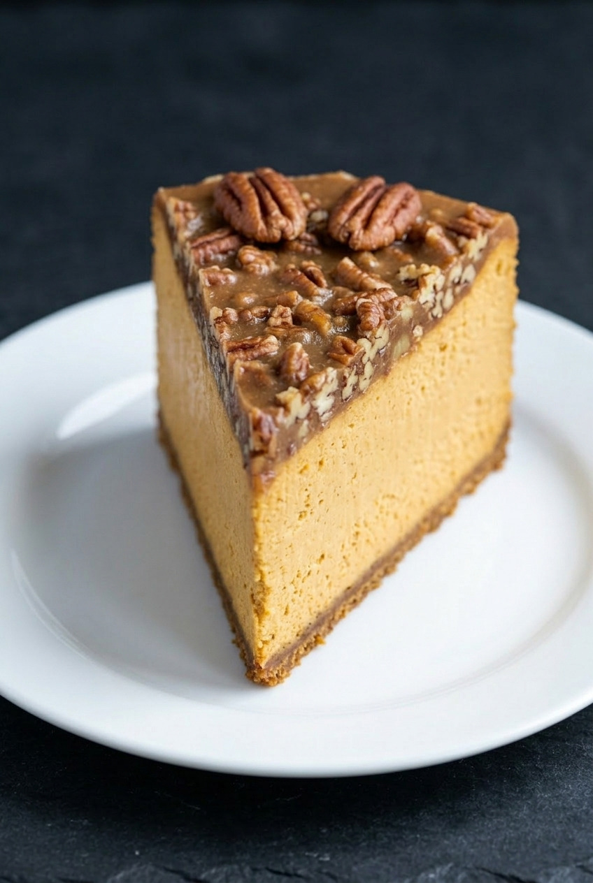 pumpkin praline cheesecake side view