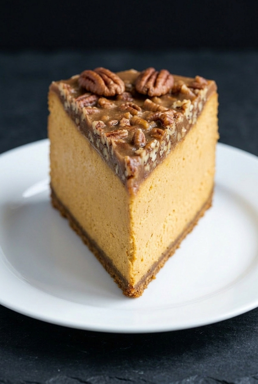 pumpkin praline cheesecake served