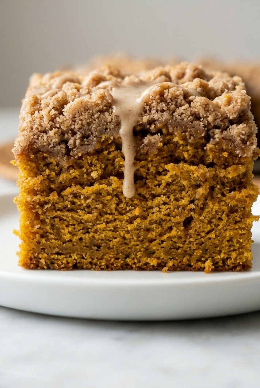 pumpkin streusel coffee cake close up