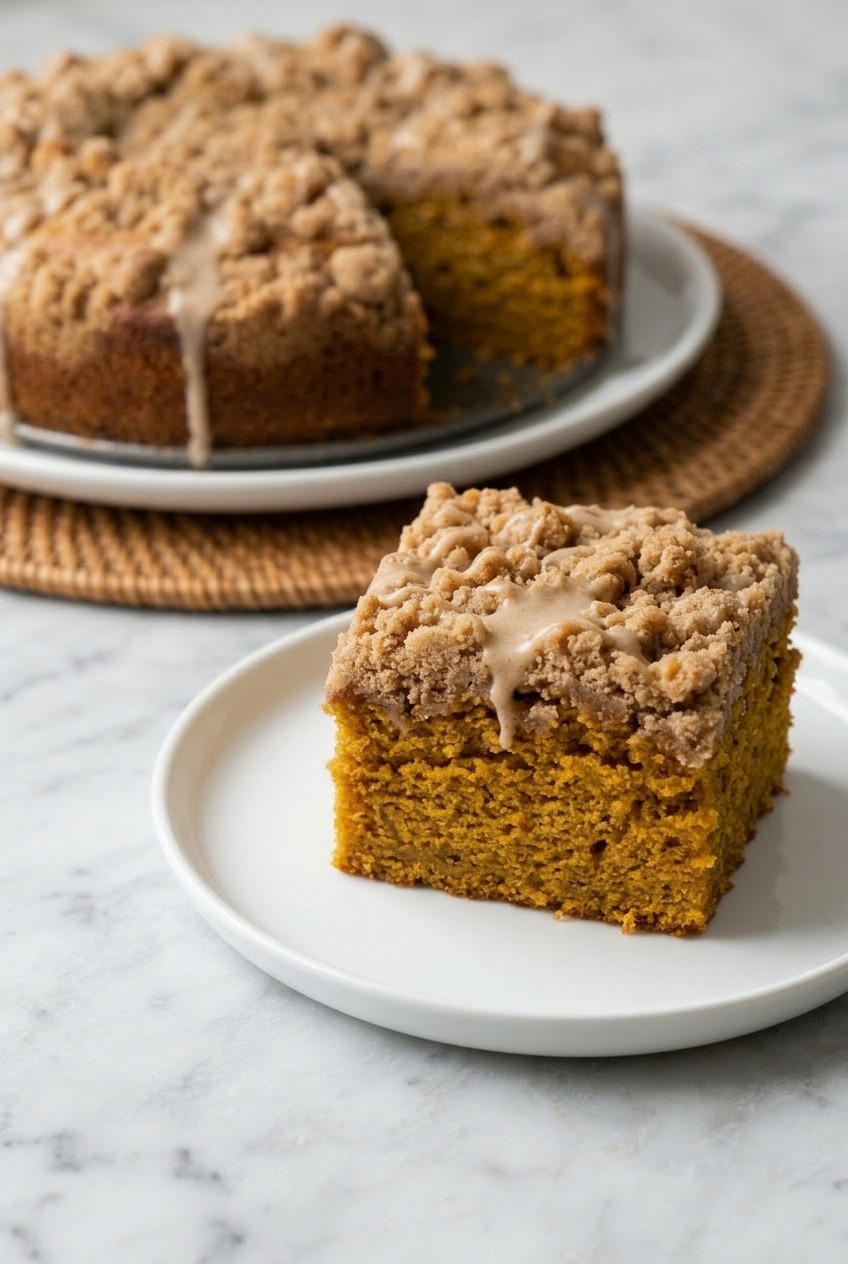 pumpkin streusel coffee cake dinner scene