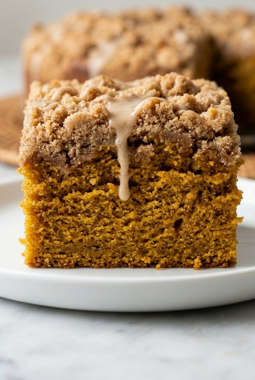 pumpkin streusel coffee cake side view