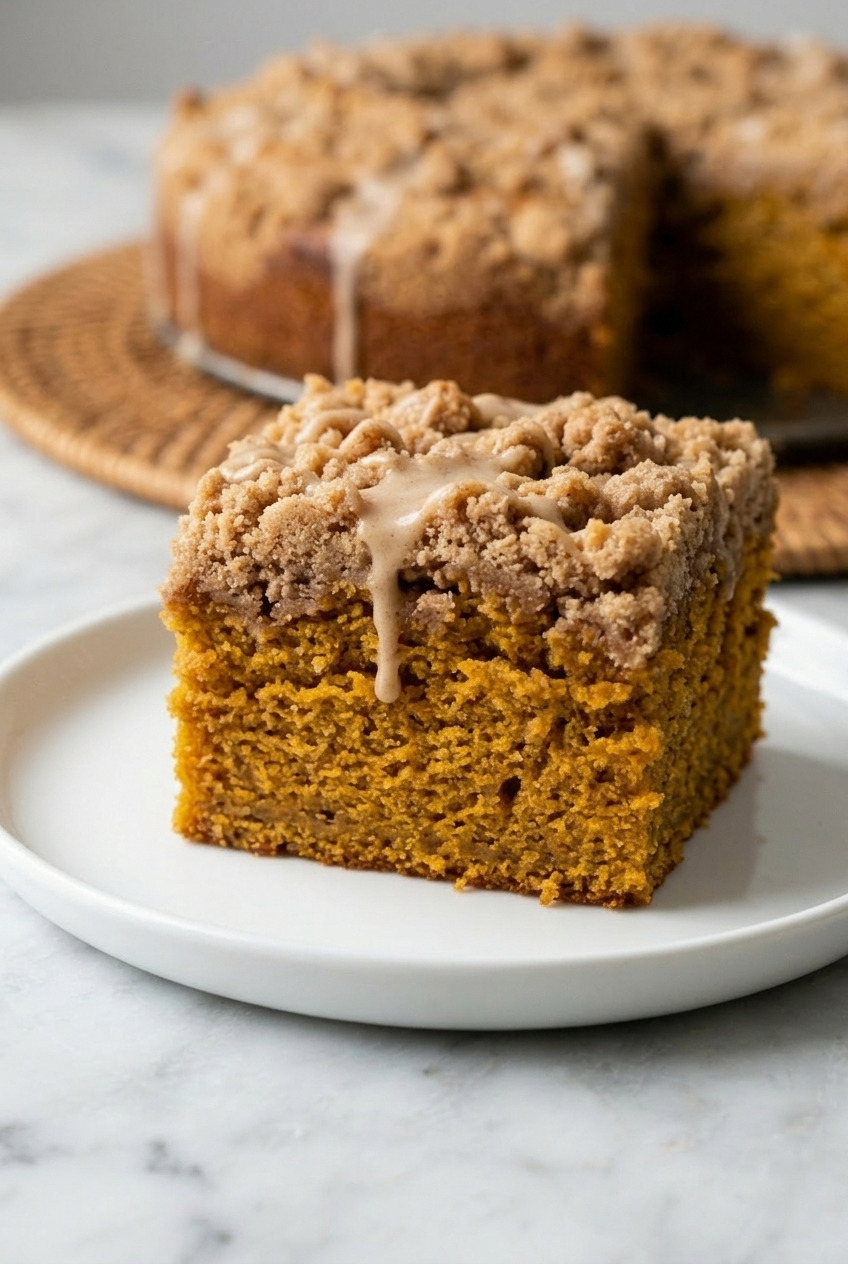 pumpkin streusel coffee cake served
