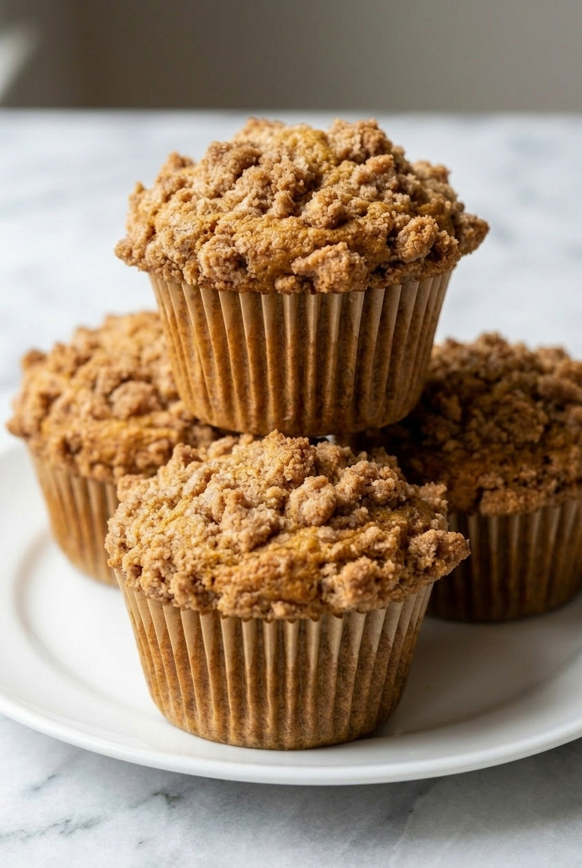 pumpkin streusel muffins side view