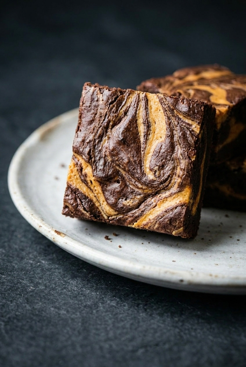 pumpkin swirl brownies served