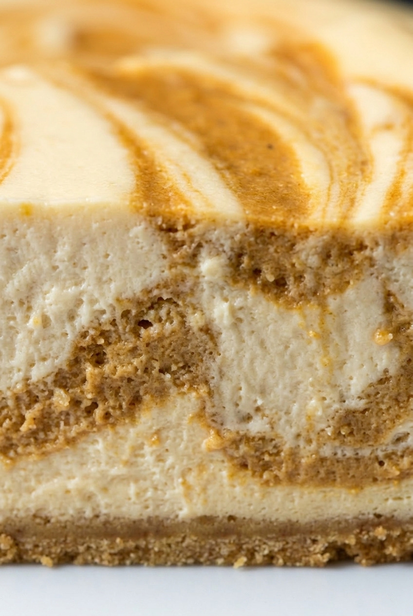 pumpkin swirl cheesecake close up