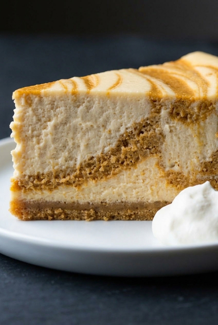 pumpkin swirl cheesecake side view