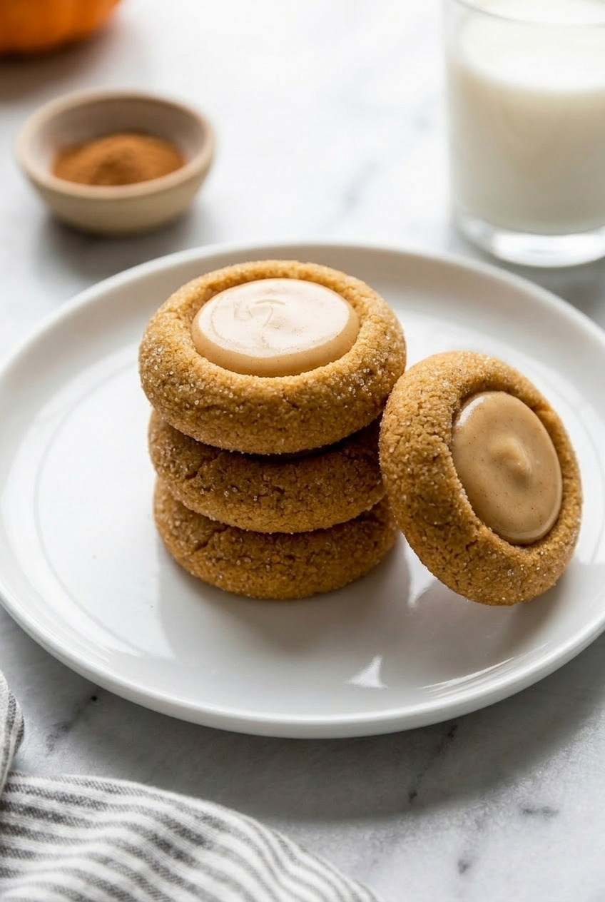 pumpkin thumbprint cookies side view