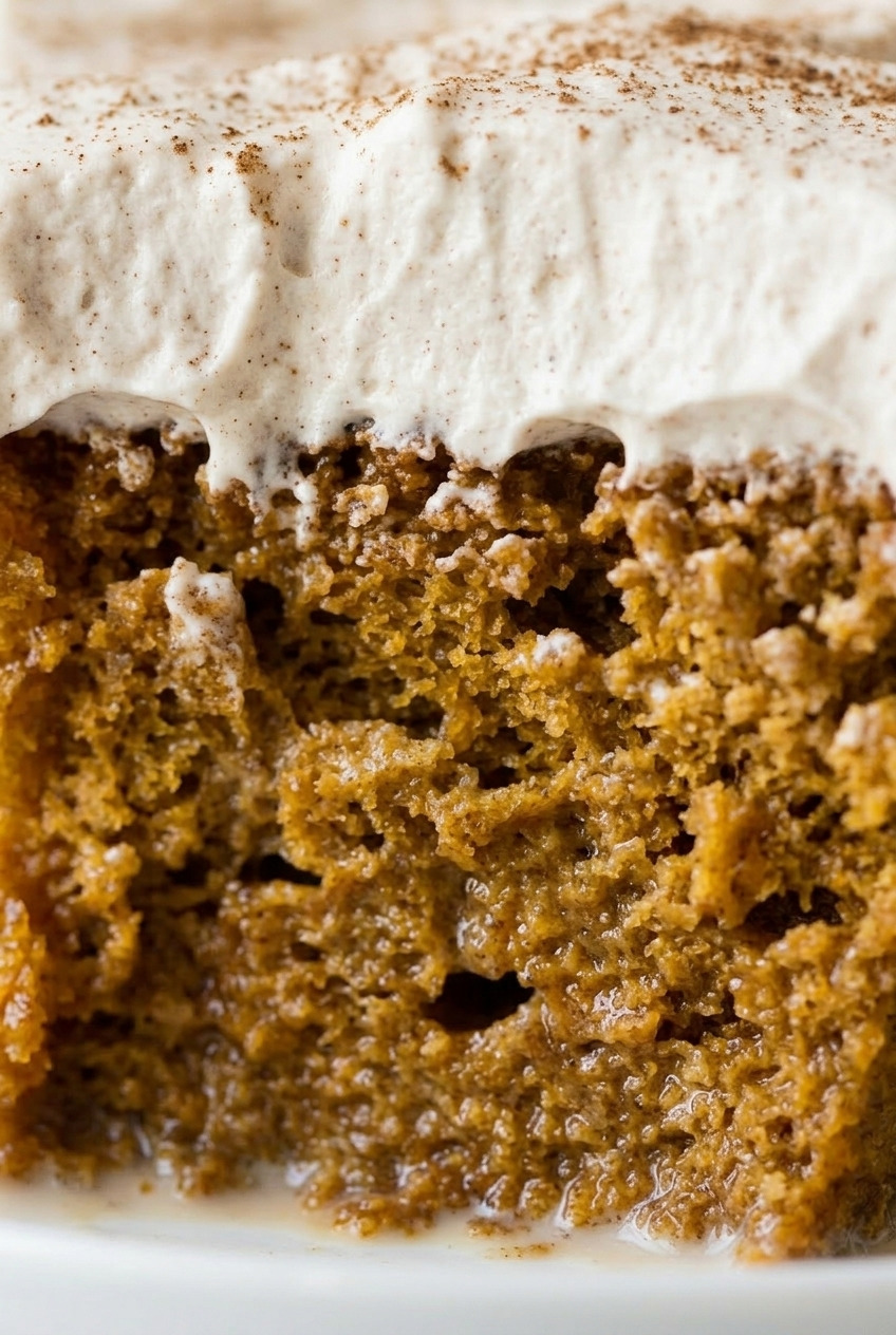 pumpkin tres leches cake side view