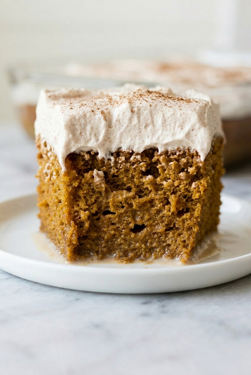 pumpkin tres leches cake served
