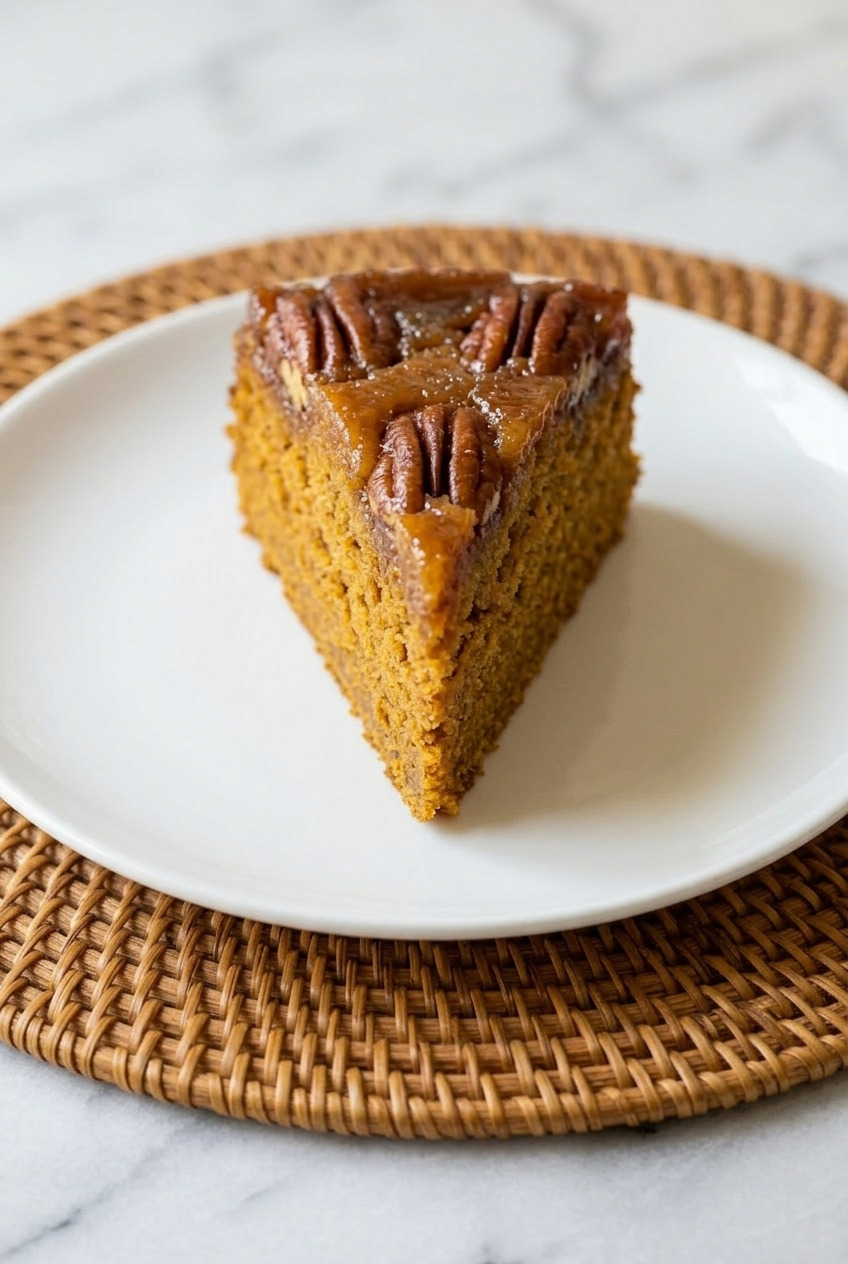 pumpkin upside down cake served