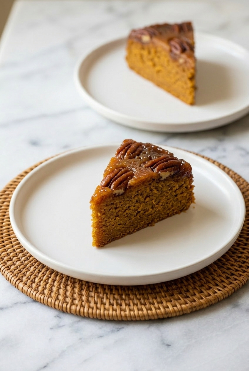 pumpkin upside down cake dinner scene