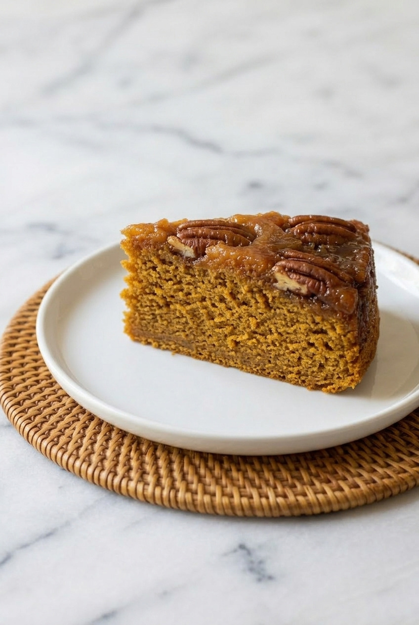 pumpkin upside down cake side view