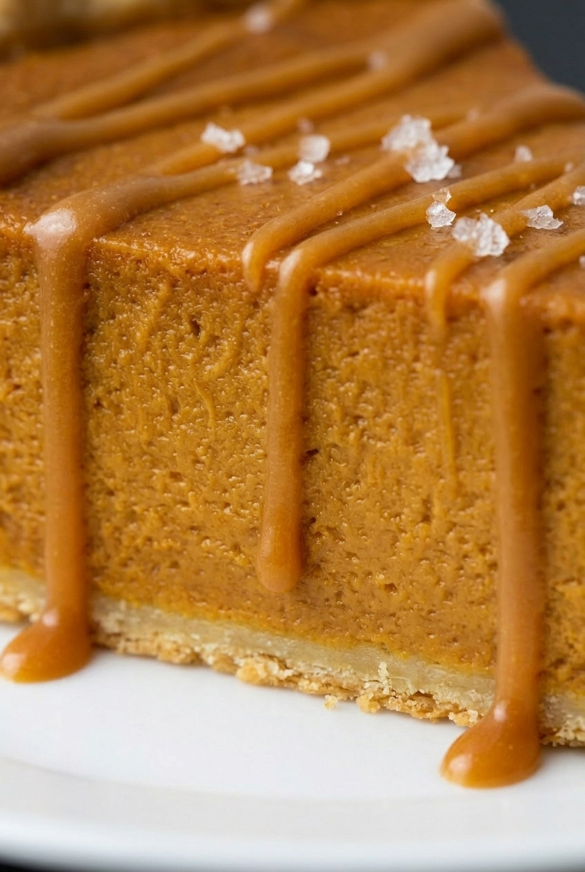 salted caramel pumpkin pie close up