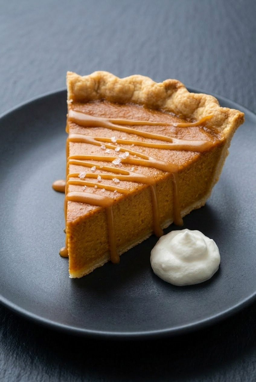 salted caramel pumpkin pie served