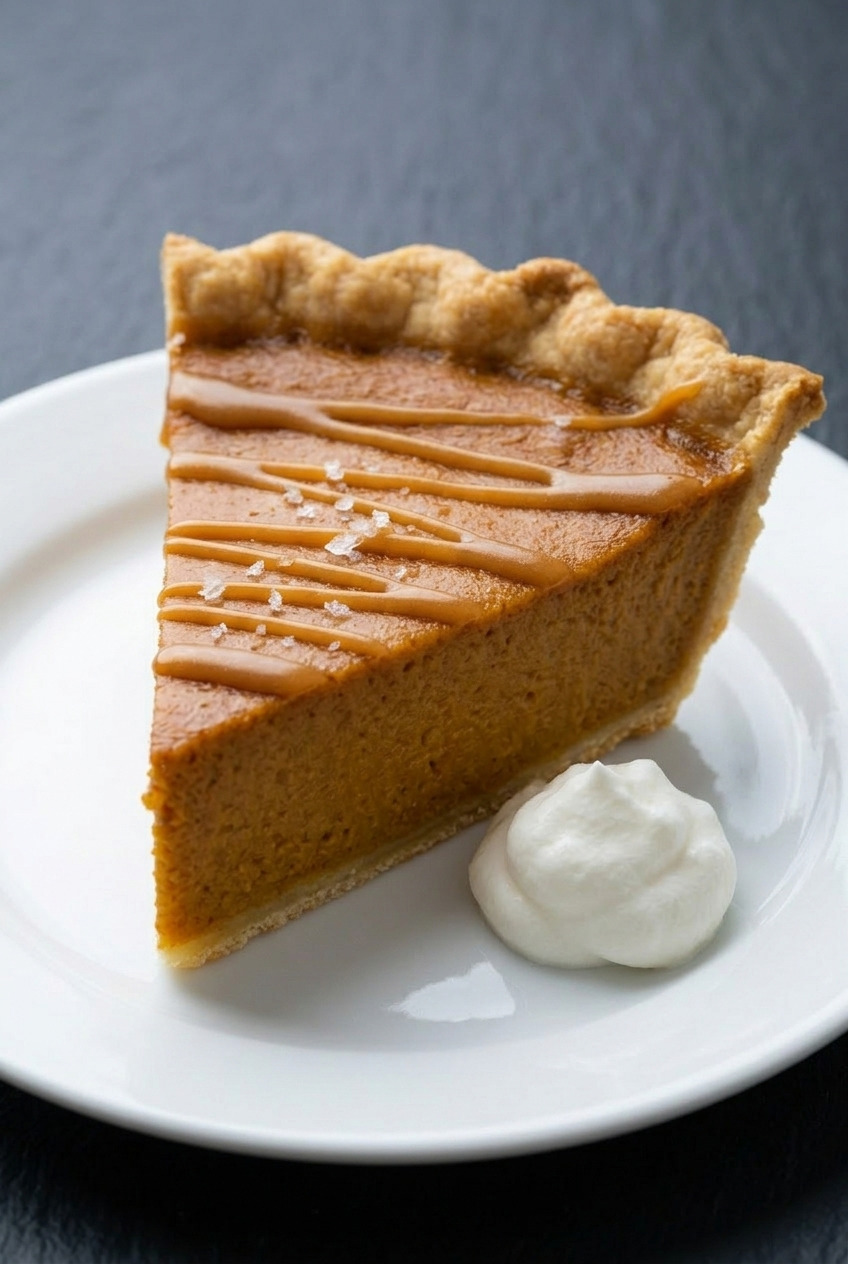 salted caramel pumpkin pie side view