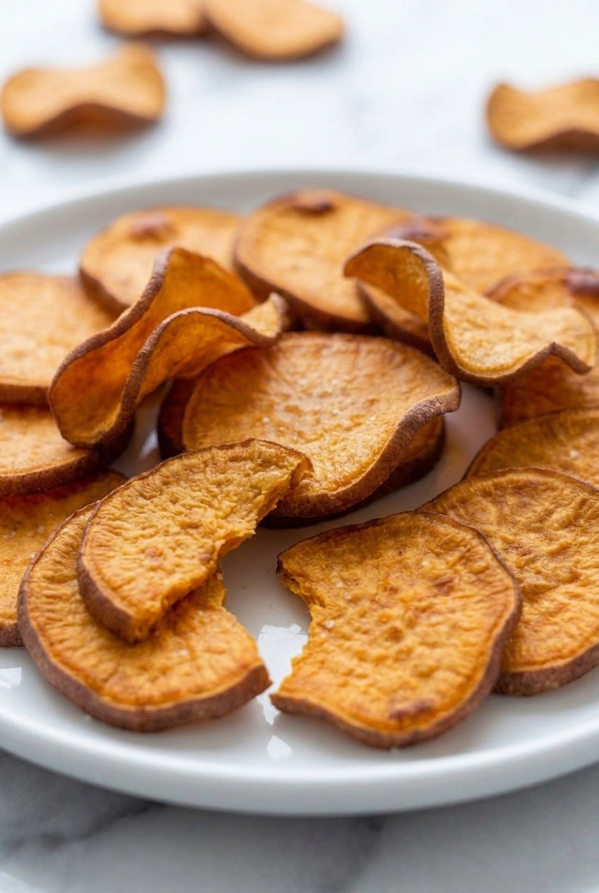 baked sweet potato chips side view