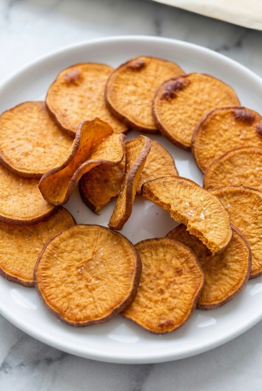 baked sweet potato chips served