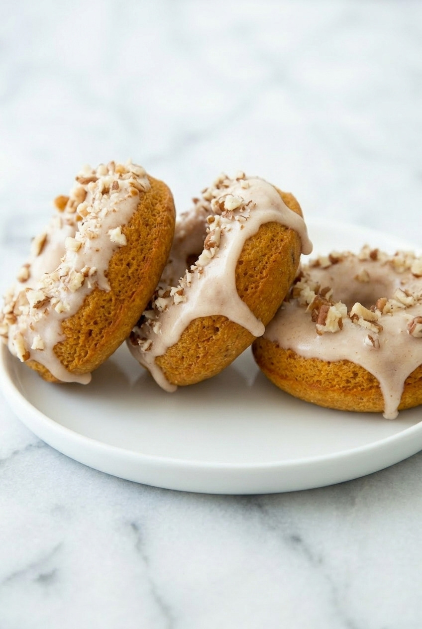 baked sweet potato donuts with maple glaze side view