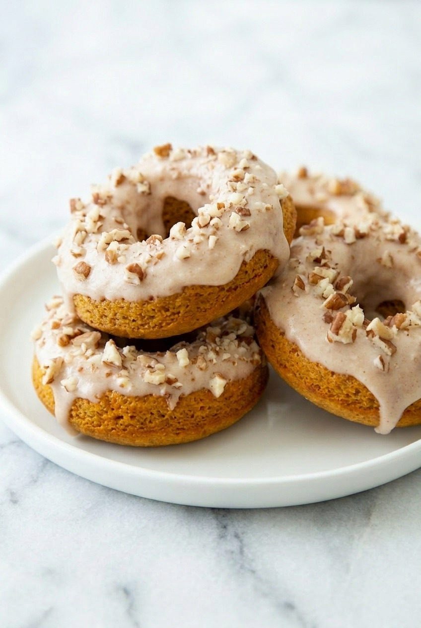 baked sweet potato donuts with maple glaze served