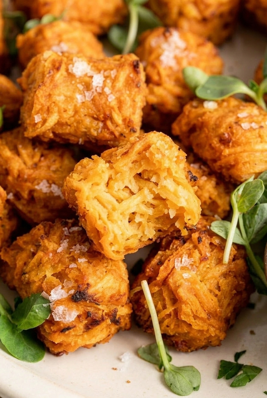 baked sweet potato tater tots close up