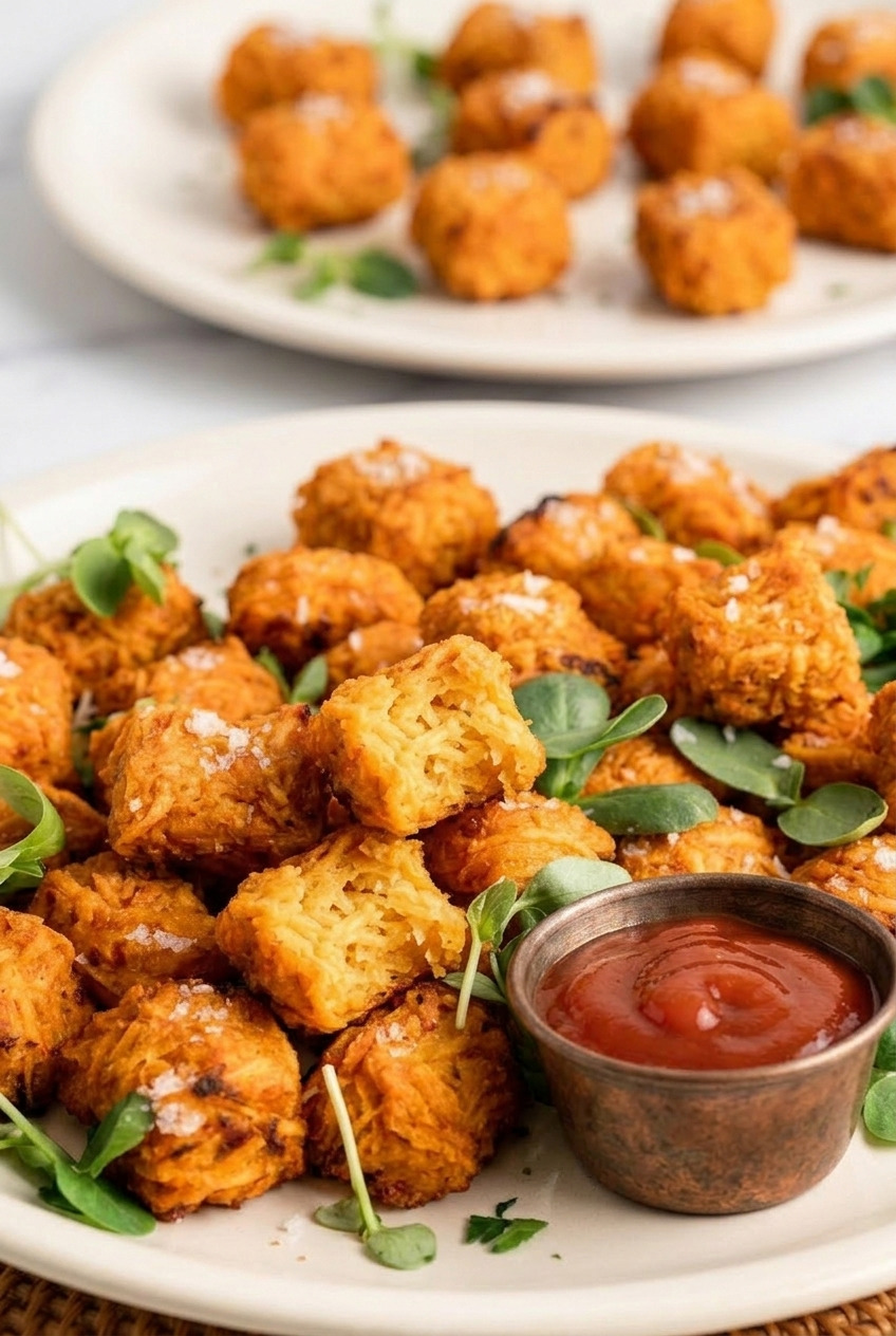 baked sweet potato tater tots dinner scene