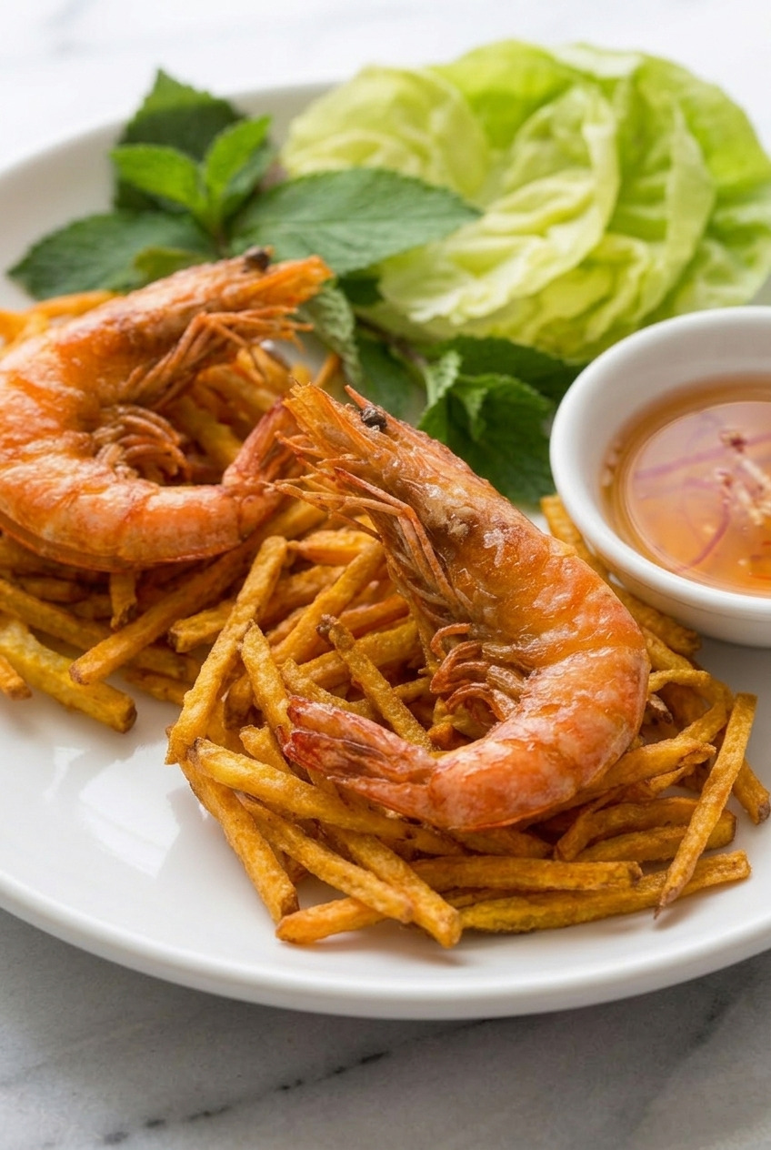 banh tom chien khoai lang vietnamese shrimp sweet potato fritters side view