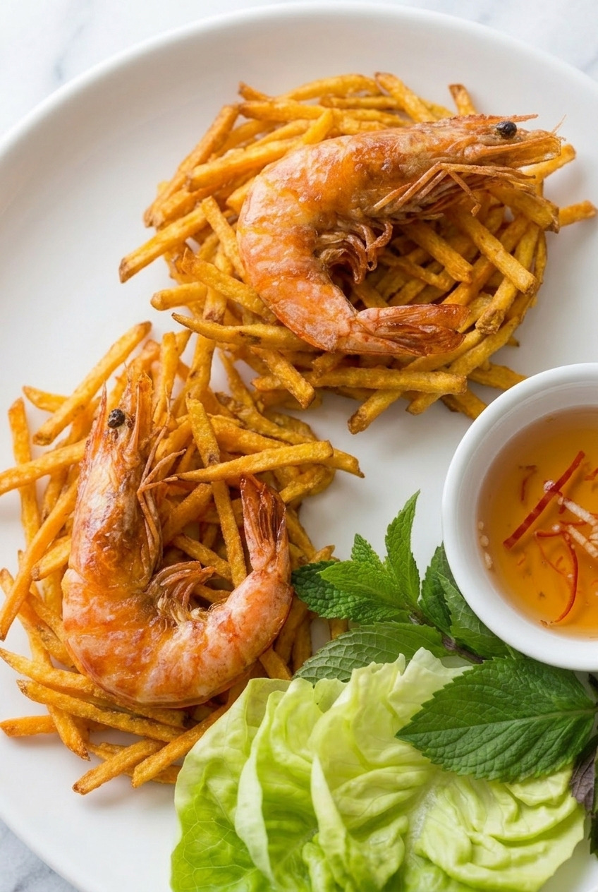 banh tom chien khoai lang vietnamese shrimp sweet potato fritters served