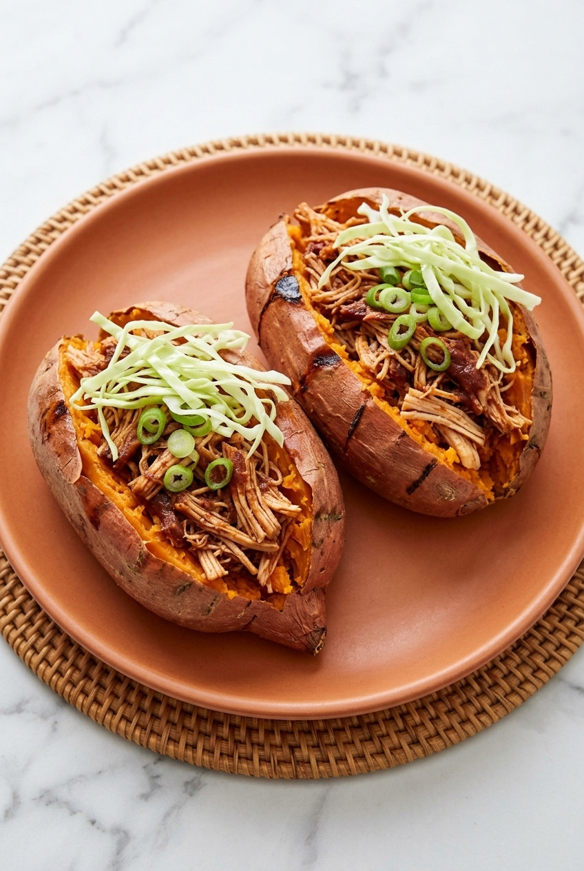 barbecue chicken stuffed sweet potatoes