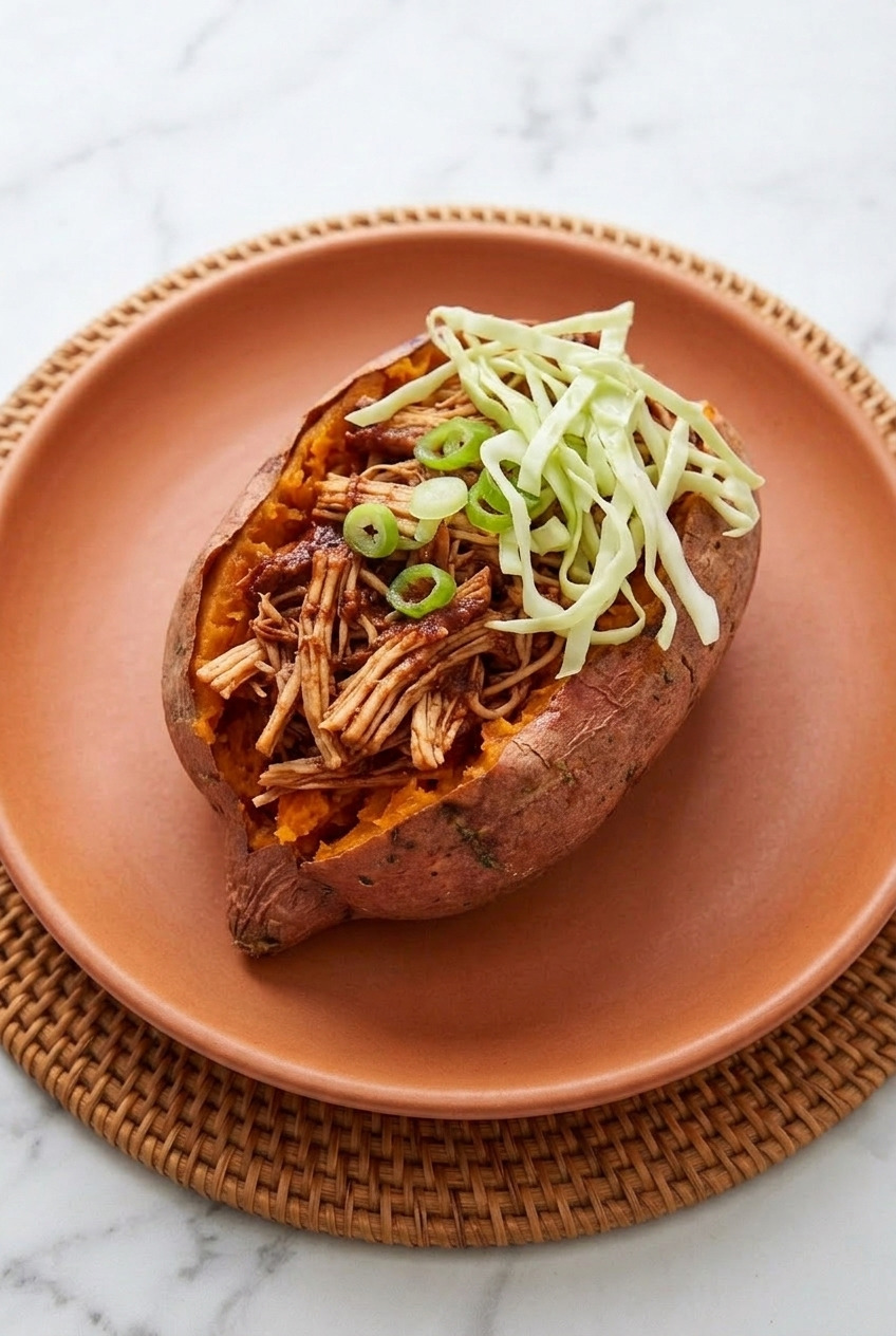 barbecue chicken stuffed sweet potatoes served