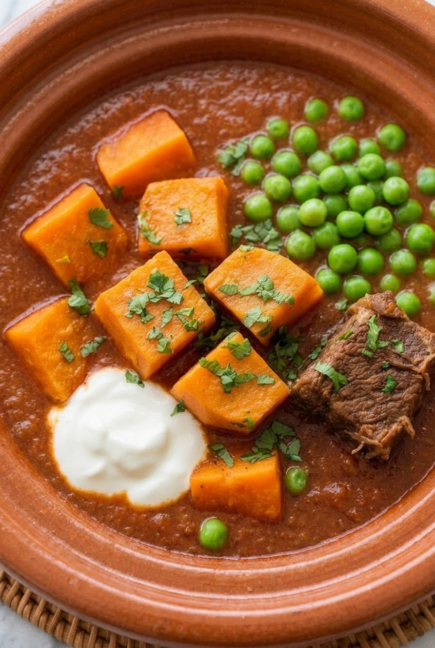 beef tagine with sweet potatoes served