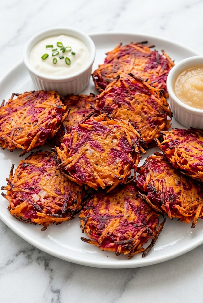 beet and sweet potato latkes