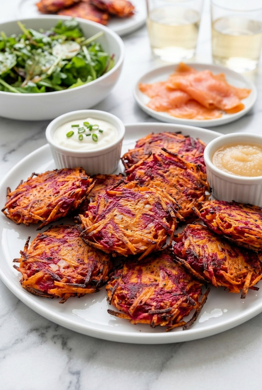 beet and sweet potato latkes complete meal