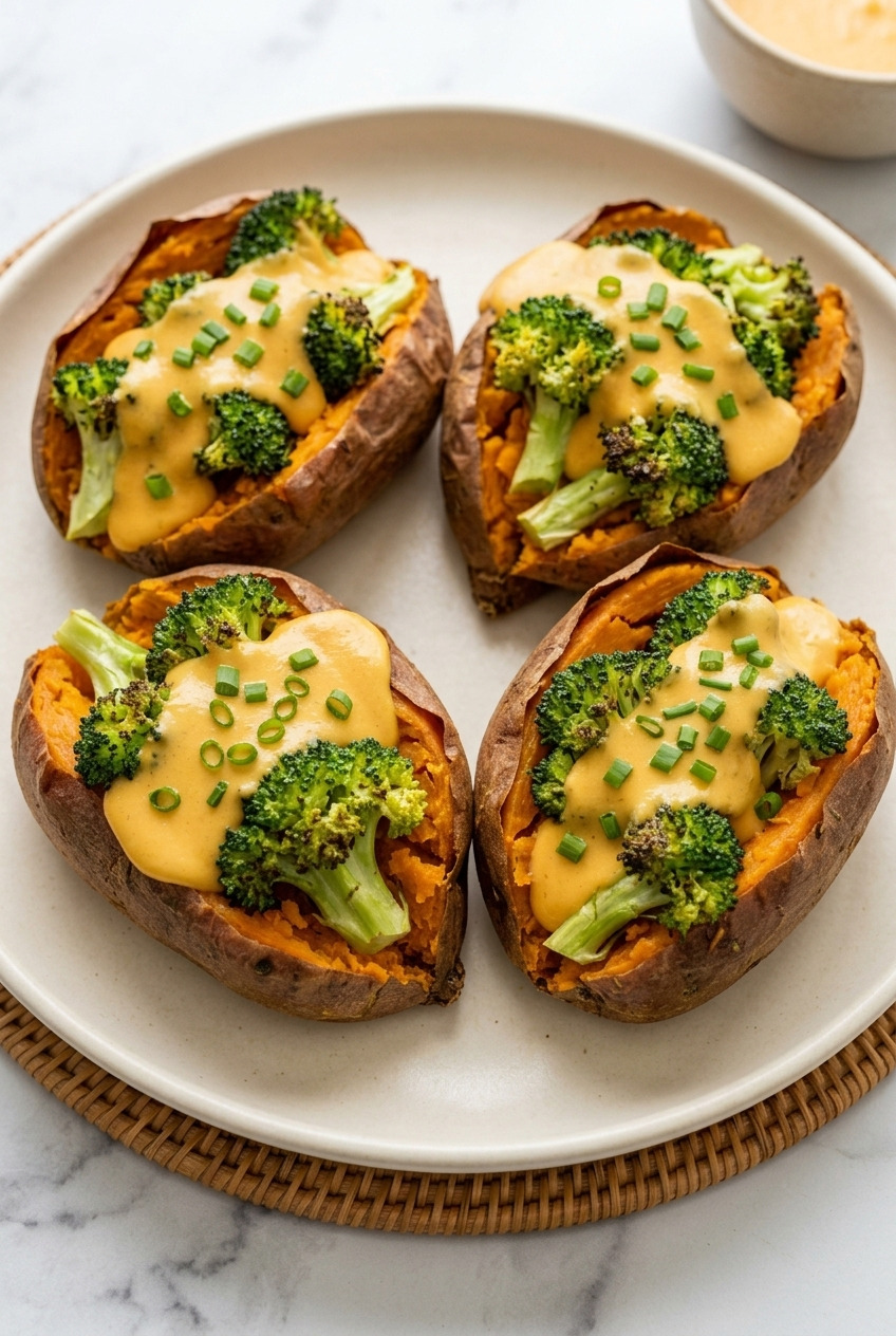 broccoli cheddar stuffed sweet potatoes