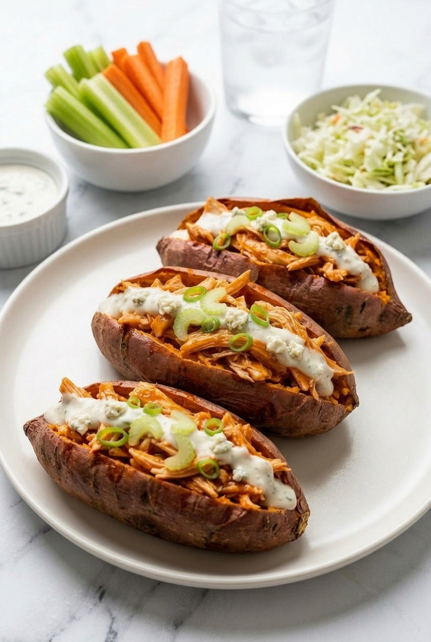 buffalo chicken stuffed sweet potatoes complete meal