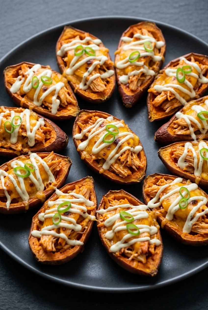 buffalo chicken sweet potato skins