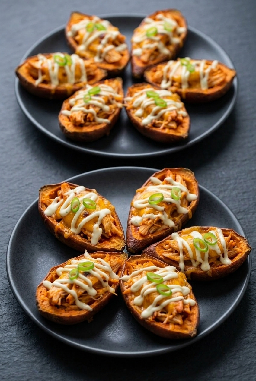 buffalo chicken sweet potato skins dinner scene