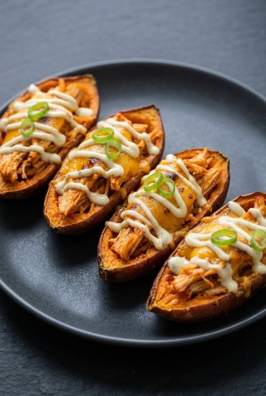 buffalo chicken sweet potato skins side view