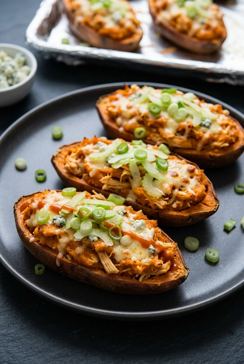 buffalo chicken twicebaked sweet potatoes