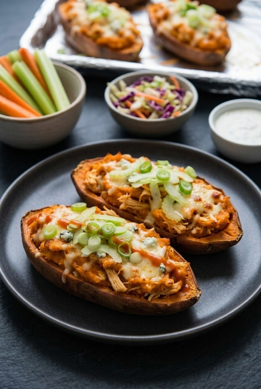 buffalo chicken twicebaked sweet potatoes complete meal