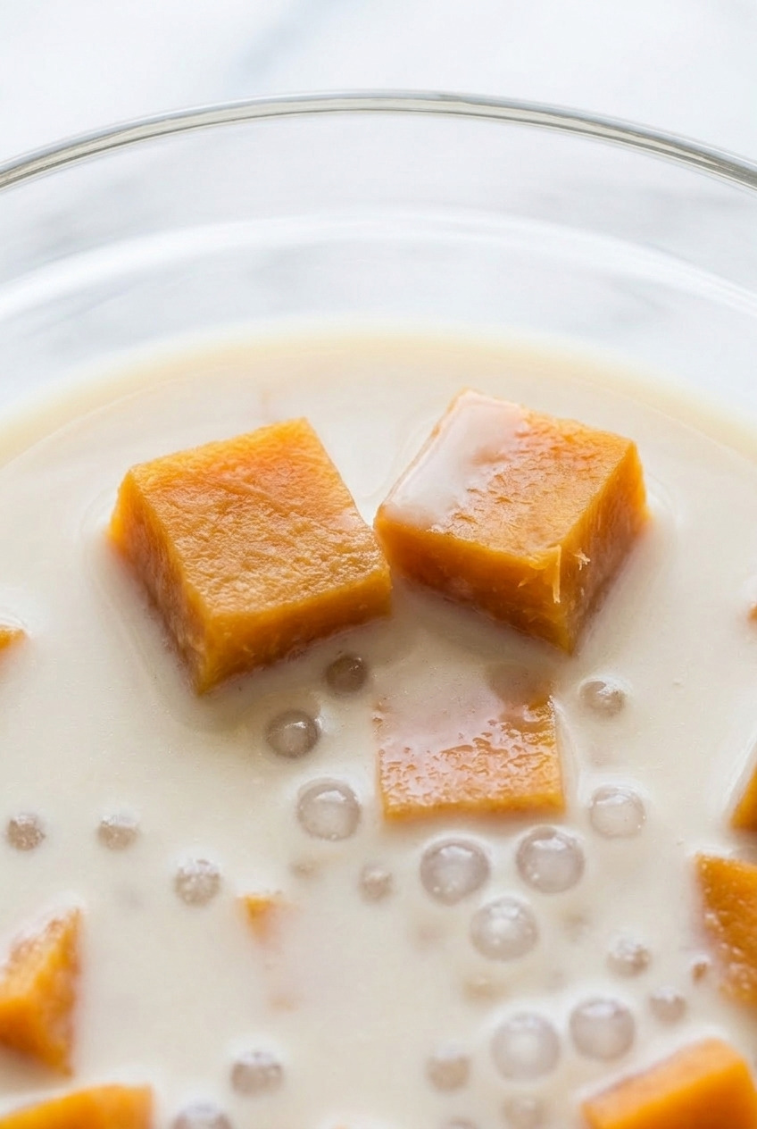che khoai lang vietnamese sweet potato coconut sweet soup close up