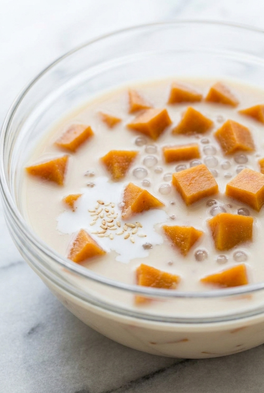 che khoai lang vietnamese sweet potato coconut sweet soup side view