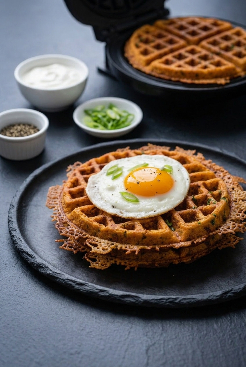 cheesy savory sweet potato waffles complete meal