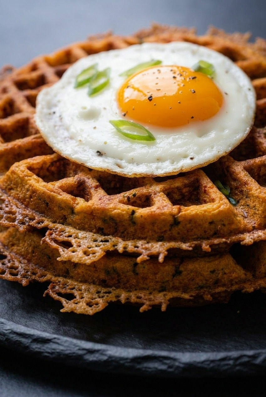 cheesy savory sweet potato waffles side view